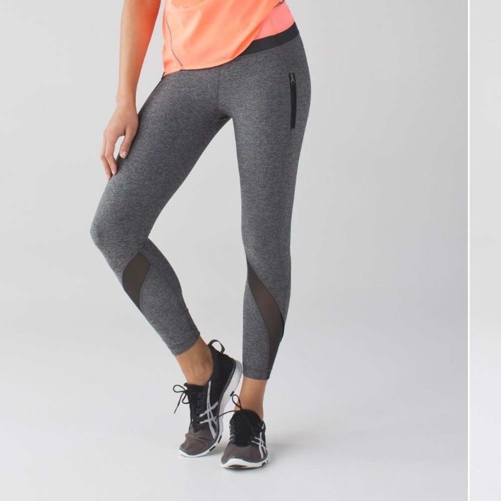 Lululemon Inspire Tight II Leggings (Mesh) Black Gray Coral Size 2 Gym Running